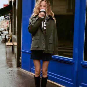 BARREL CORDUROY COLLAR WAXED JACKET, size XS, moss green, ZARA